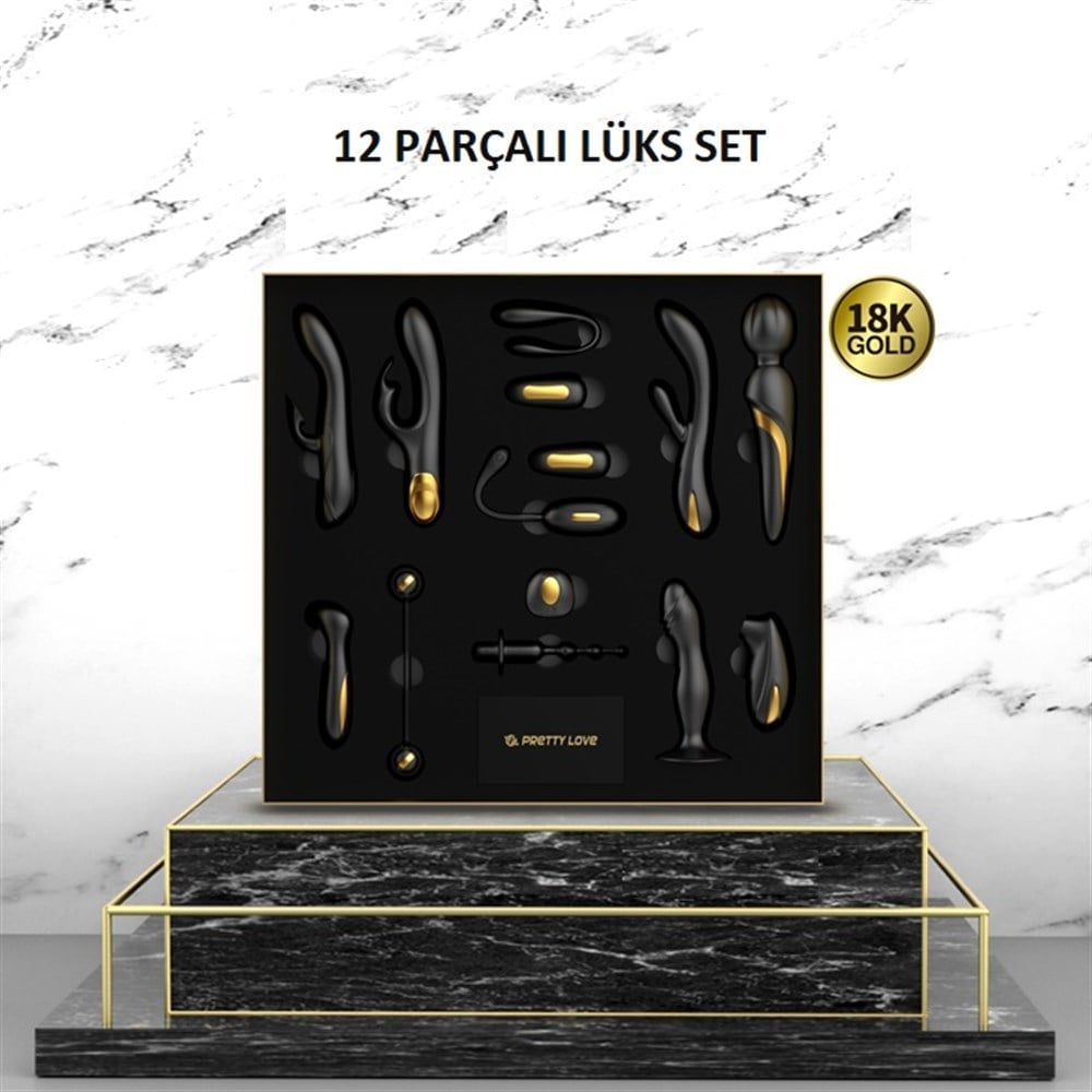 12 Parçalı 18K Altın Kaplamalı Elit Vibratör Seti - Queen's Collection (BDM1905)