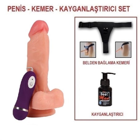 17,5 cm Belden Bağlamalı Titreşimli Realistik Dildo Penis Set