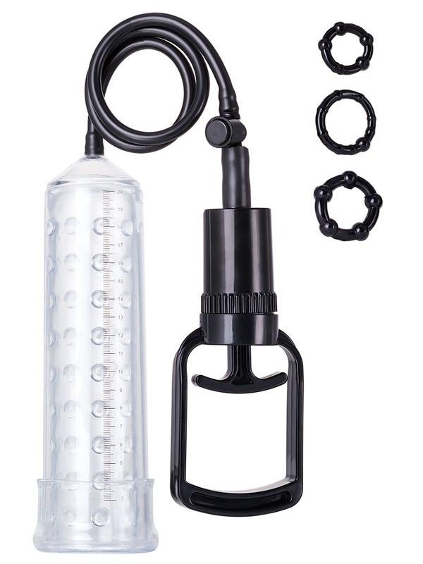 3 halkalı penis pompası TPE transparan 23,5 cm