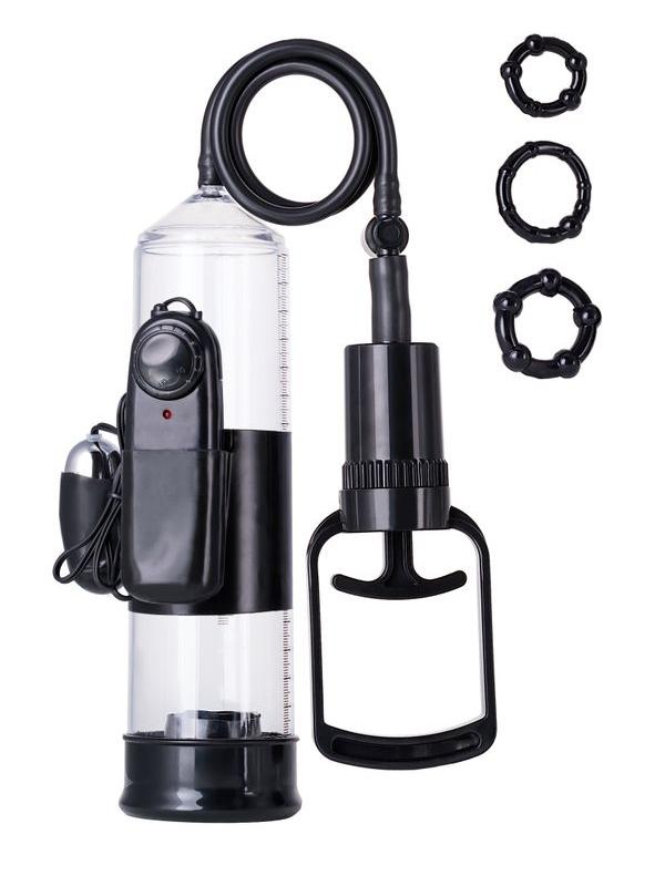 3 halkalı Titreşimli penis pompası PVC Siyah 22,8 cm