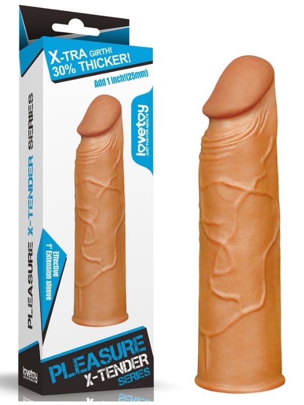 Add 1" Pleasure X Tender Penis Sleeve Brown