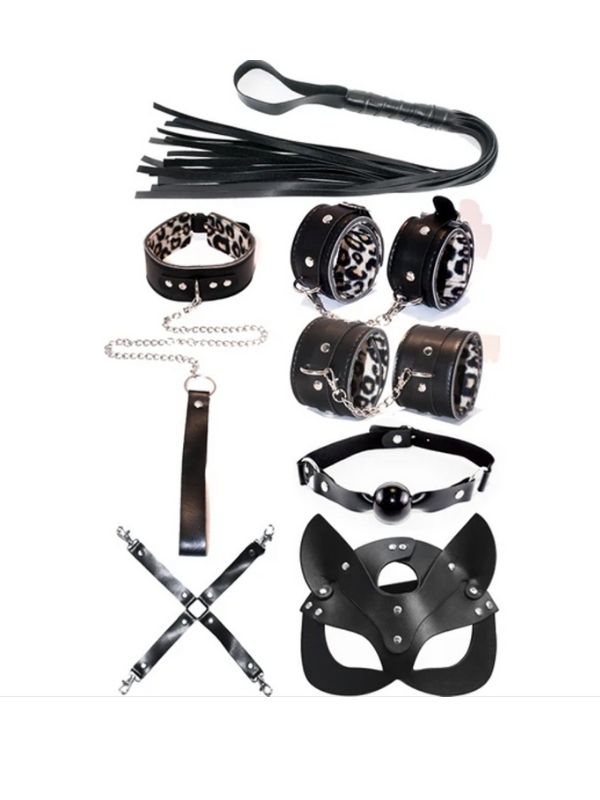 Fetiş Siyah Leopar Set 7 Parça
